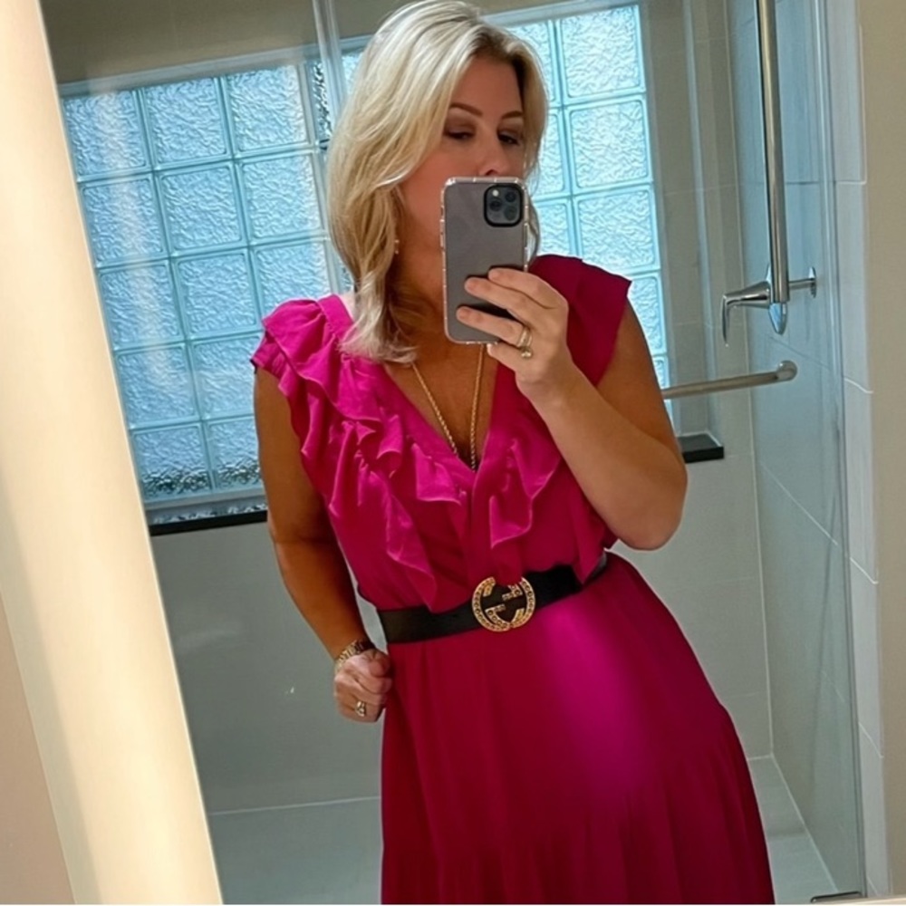 Wayf Magenta Ruffle Midi Dress - Picture 9 of 9